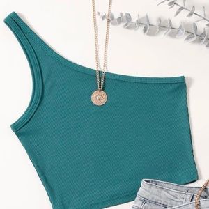 Shein One Shoulder Rib-knit Crop top